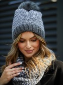 Winter set of hat with herringbone scarf, graphite C45 - Online store - Boutique